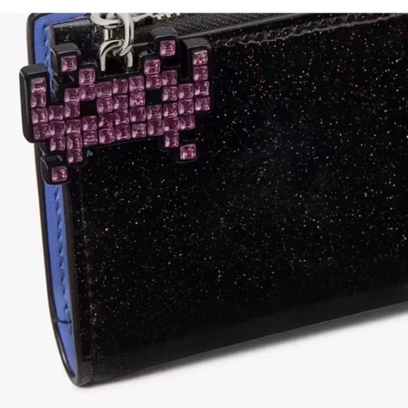 Kate Spade New York Space Invaders X Glitter Patent Small Bifold Wallet NWT - Picture 2 of 5